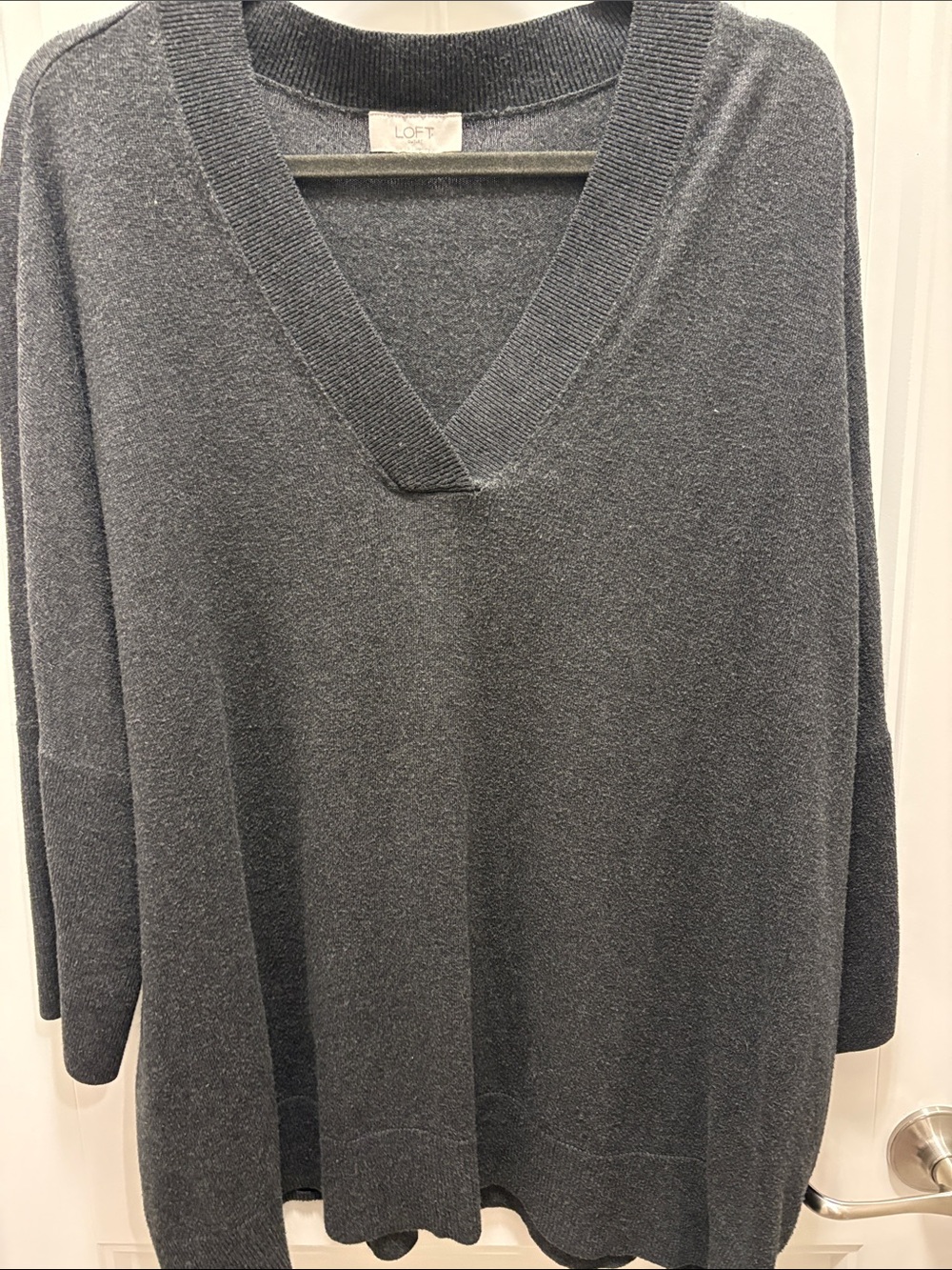 LOFT XXL Charcoal Gray Oversized V Neck Tunic Sweater Dolman Sleeve